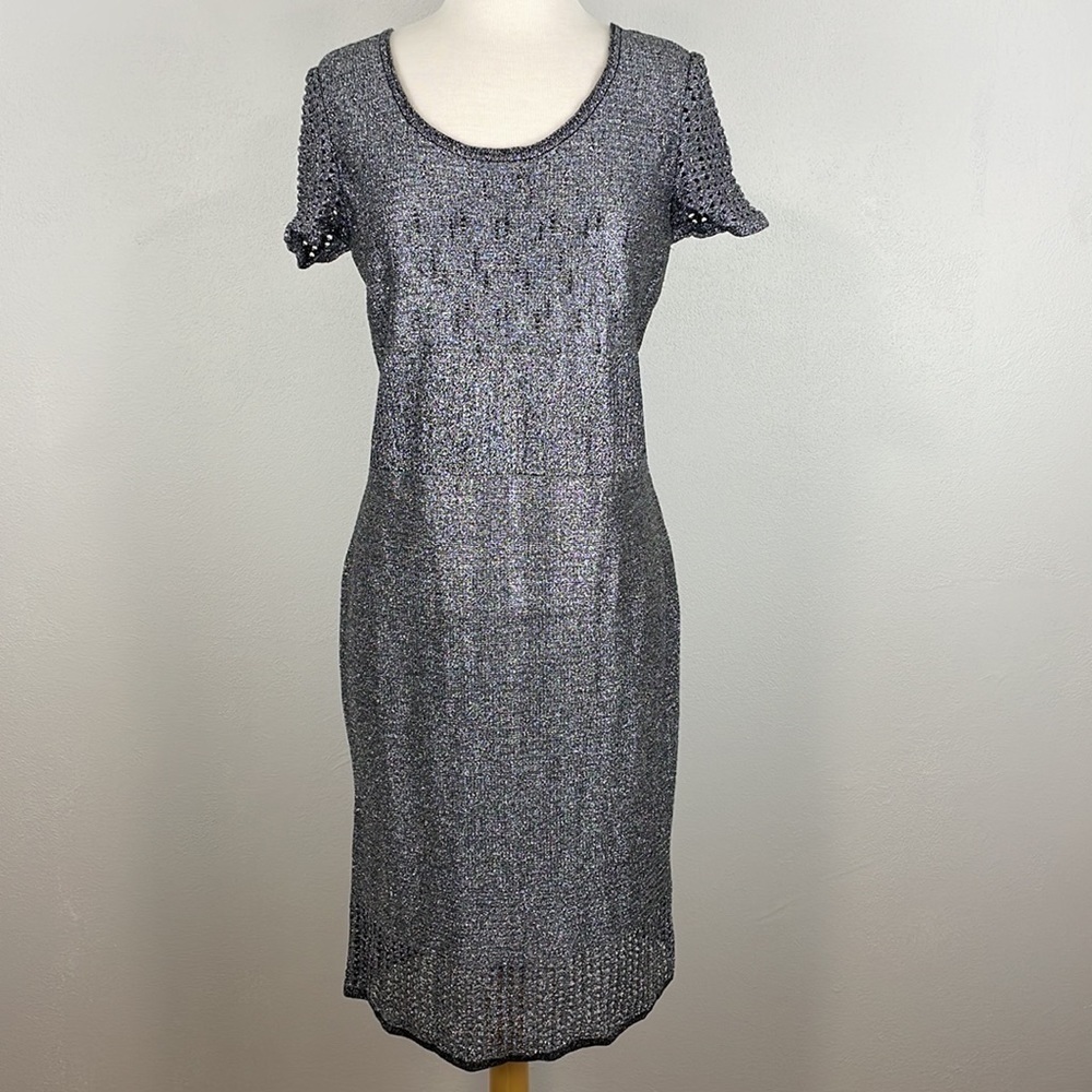 St John Collection Metallic Plaited Mixed Knit Dress - Picture 2 of 13